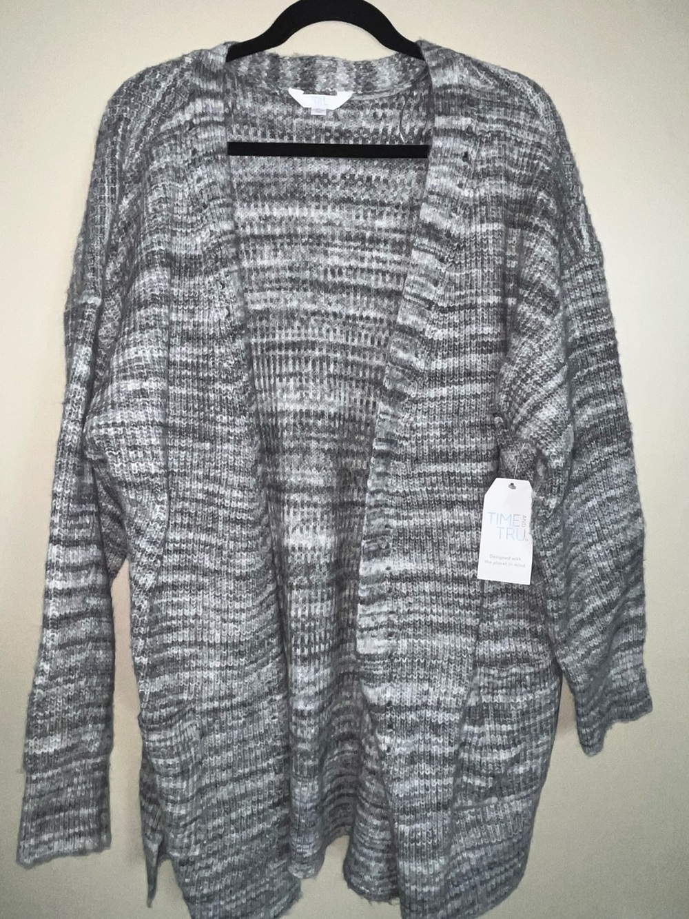 Time and Tru Gray Marled Open-Front Cardigan